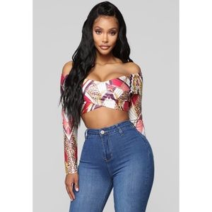 Patterned Long Sleeve Crop Top